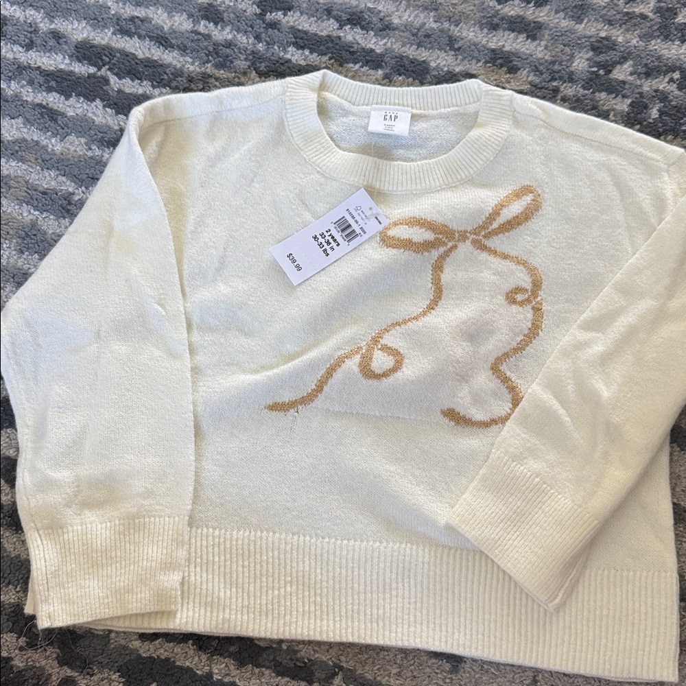 GAP Cream Sweater with Gold Bow Design